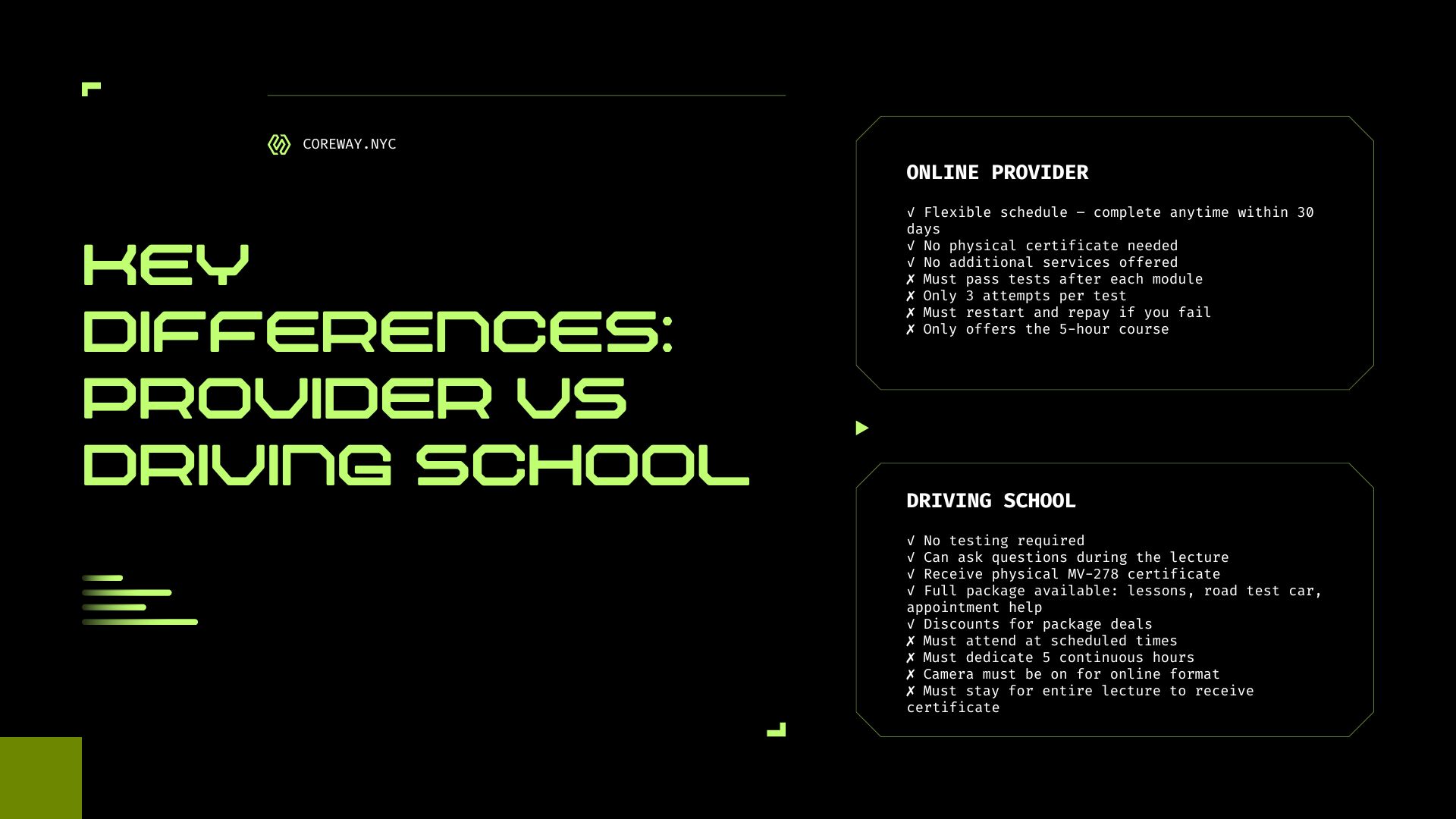 Diferencias clave: proveedor vs. escuela de conducción