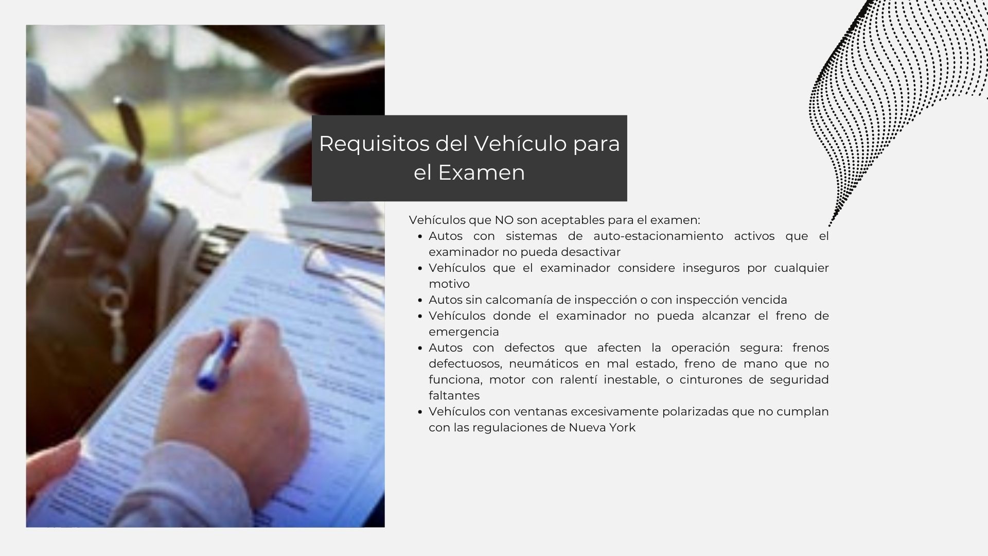 Requisitos del Veh&iacute;culo para el Examen